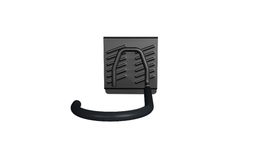 Black metal wall hook on a white background