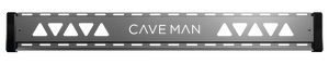 Metallic panel with 'Cave Man' branding and geometric design